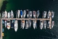 Top down aerial view of moored yachts, Australia