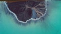 Top down aerial view over natural texture - abstract industrial lake water patterns. Turquoise waternature poluttion