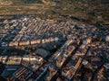 Top down aerial view of small town center in Canals, Spain Royalty Free Stock Photo