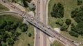 Top down aerial view of transportation highway overpass, ringway, roundabout
