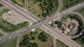 Top down aerial view of transportation highway overpass, ringway, roundabout Royalty Free Stock Photo