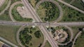 Top down aerial view of transportation highway overpass, ringway, roundabout Royalty Free Stock Photo