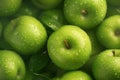 Top down apple display Background of luscious green apples