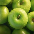 Top down apple display Background of luscious green apples