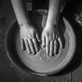 Creative Hands Molding Wet Clay on a Pottery Wheel Royalty Free Stock Photo