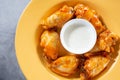 top down bowl of buffalo wings