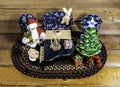 Top down Christmas scene Santa and bear playing piano Royalty Free Stock Photo