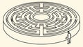 Top-Down Circular Maze with Figure: Navigation, Quest & Problem Solving, vector design Generative AI Royalty Free Stock Photo