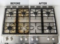 Top-down before-and-after comparison of kitchen stove cleaning Royalty Free Stock Photo