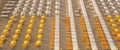 Top down drone aerial view of the umbrellas and gazebos on Italian sandy beaches. Riccione, Italy. Adriatic coast Royalty Free Stock Photo