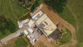 TOP DOWN: Drone point of view of a prefabricated house under construction. Royalty Free Stock Photo