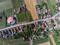 Top down drone view, small hungarian village with asphalt road Royalty Free Stock Photo