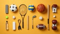 Top-Down Layout of Mixed Sports Balls and Gear on Bright Minimal Background Royalty Free Stock Photo