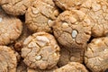 Top down macro of a pile of white chocolate chip and macadamia nut cookies. Royalty Free Stock Photo