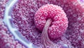 Top Down Macro of Pink Purple Bubble Sphere with Threadlike Strands Resembling Microscopic Biological Structures Royalty Free Stock Photo