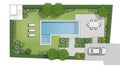 Top-Down Modern Backyard Plan Featuring Pool, Patio, Garden Landscaping â Visual Asset for Architects and Real Estate Pros Royalty Free Stock Photo