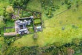 Top Down panorama of Compton Castle from a drone, Devon, England