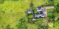 Top Down panorama of Compton Castle from a drone, Devon, England