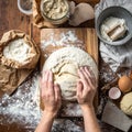 Artisan Baker Kneading Fresh Sourdough Dough Royalty Free Stock Photo