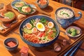 A top-down photo of diverse Japanese cuisine. Generative AI