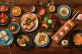 A top-down photo of diverse Japanese cuisine. Generative AI