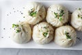 top down plate of xiaolongbao dumplings Royalty Free Stock Photo