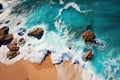 Top down seashore with rocks and wave