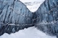 top-down shot of deep glacier crevices
