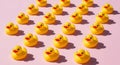 Rows of Yellow Rubber Ducks on Pink Background image Royalty Free Stock Photo