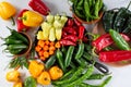 top down variety chili peppers, chile Royalty Free Stock Photo