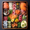 Top-Down View of Assorted Japanese Bento Box orga Royalty Free Stock Photo