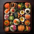 Top-Down View of Assorted Japanese Bento Box orga Royalty Free Stock Photo