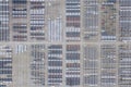 Top down view of assorted new cars lined up in port
