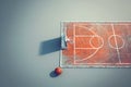 A top-down view of a basketball court with a basketball in play. Generative AI Royalty Free Stock Photo