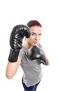 Top down view of a beautiful young woman with boxing gloves Royalty Free Stock Photo