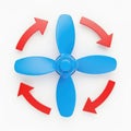 Blue propeller fan with red arrows illustrating circular airflow direction Royalty Free Stock Photo