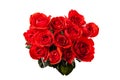 Top down View of Bouquet of Dozen Red Roses Isolated on White