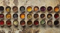 Top down view of bowls of different sauces of flavor Royalty Free Stock Photo