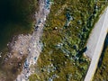 Top down view. Camper car on road, Hardangervidda plateau, Norway