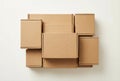 Various Brown Cardboard Shipping Boxes on White Background, Top View Royalty Free Stock Photo