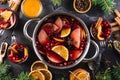 Christmas mulled wine. New Year`s warming drink