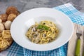 Top down view of Creamy Mushroom Fettucini Alfredo pasta