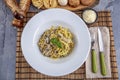 Top down view of Creamy Mushroom Fettucini Alfredo pasta