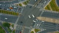 Top down view of crossroad in Phuket Thailand, downtown traffic street crossroad