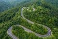 Top down view of curved road on polish mountains Royalty Free Stock Photo
