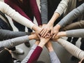 Diverse team\'s hands stacked, symbolizing unity and collaboration Royalty Free Stock Photo