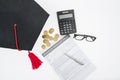 Top down view of education insurance policy on table Royalty Free Stock Photo