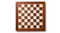 Top View of a Wooden Chess Board with Alternating Light and Dark Squares on a White Background Royalty Free Stock Photo