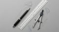 Drafting and Geometry Tools on Grey Background Royalty Free Stock Photo