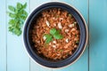 top-down view of fermentation crock with chili mix Royalty Free Stock Photo